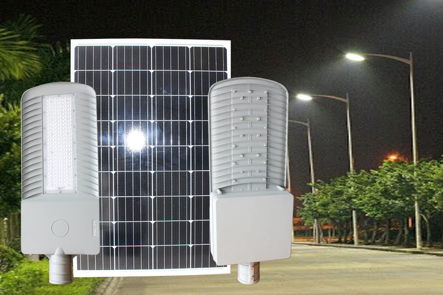Đèn đường công trình năng lượng mặt trời 100W cao cấp Roiled linh kiện Philips